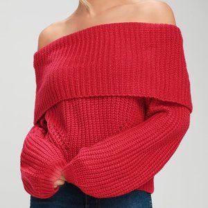 Carmichael Red Off-the-Shoulder Knit Sweater